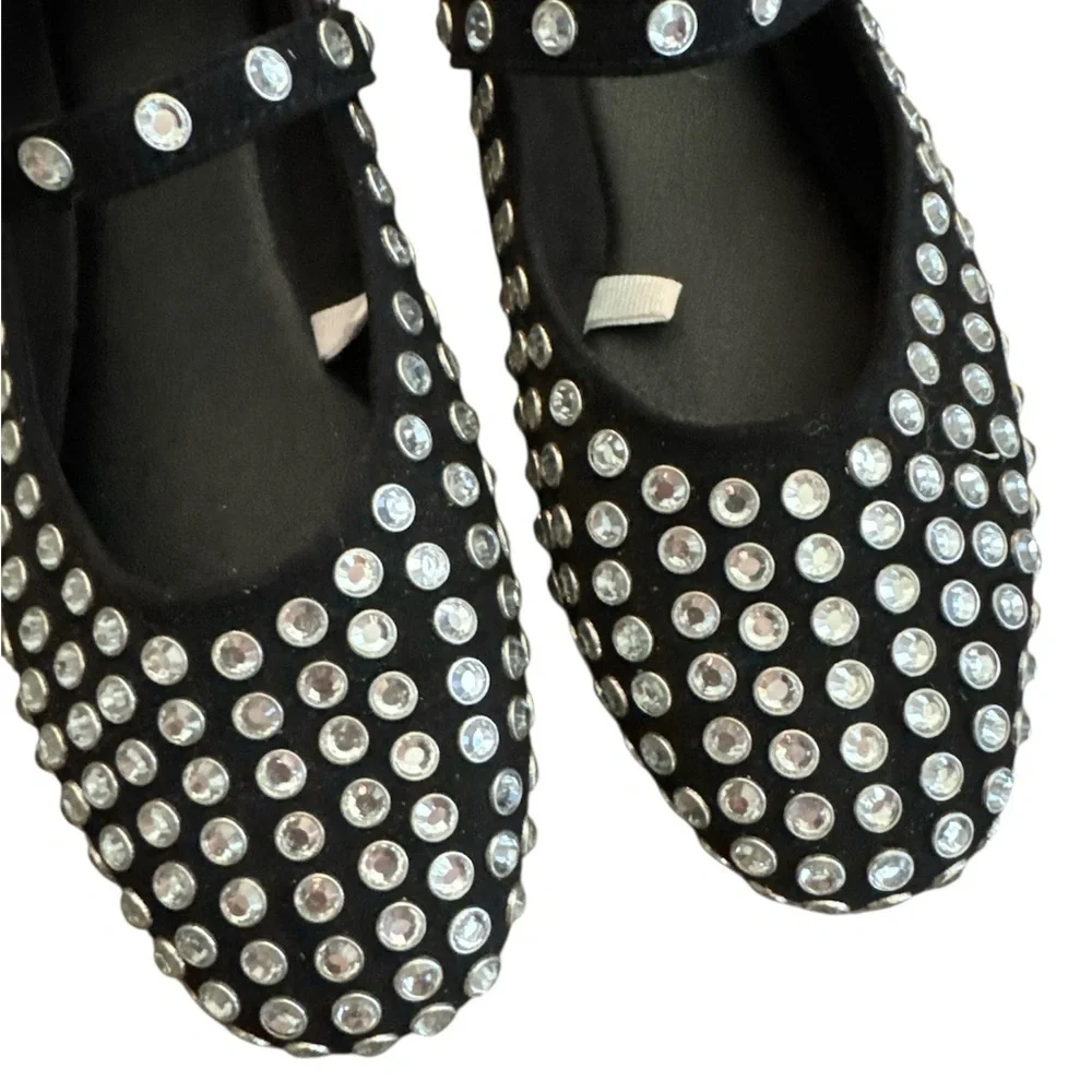 Target Issa Rhinestone Mary Jane Ballet Flats A New Day Black Silver Size 7.5
